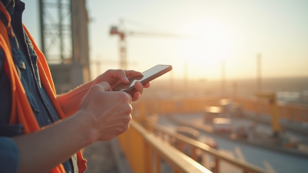 Bauarbeiter dokumentiert den Baufortschritt mit der Structify-App direkt auf der Baustelle